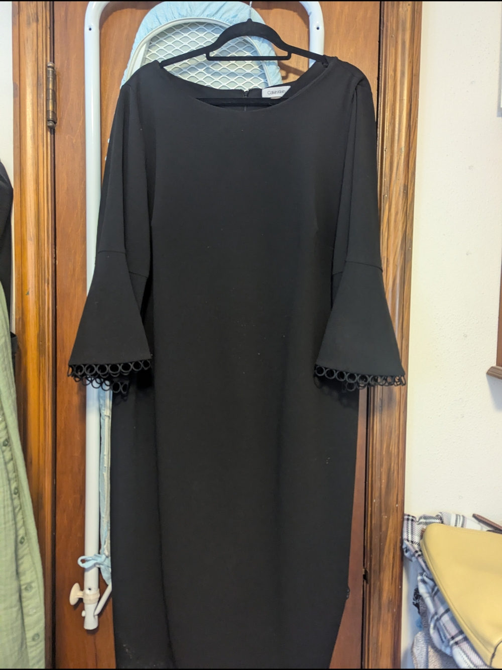 Calvin Klein Black Midi Dress with Bell Sleeves